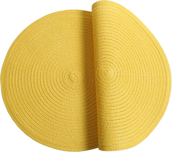 SHACOS Round Braided Placemats Set of 4 Washable Kitchen Table Place Mats Doilies Table Mats for Home Wedding Party Dining Table Decor (Yellow, 4)