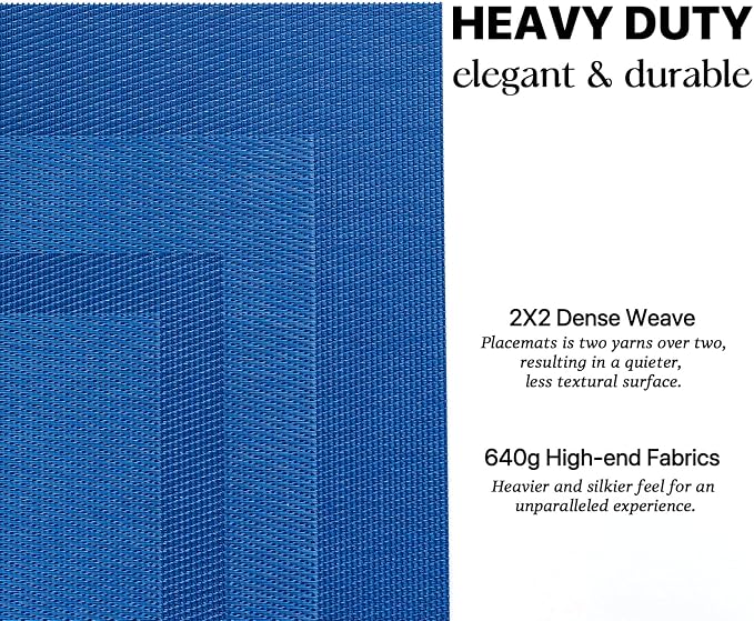 LEXMORE Placemats Set of 6 Vinyl/Plastic Woven Place Mats for Kitchen Table Indoor/Outdoor Washable Placemat Wipeable Dining Table Mats(Navy Cube)