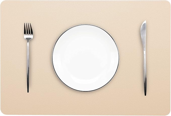 Wipeable Placemats Leather Table Mats Waterproof Heat-Resistant Easy to Clean for Dining Table Set Kitchen Table (2, Buff)