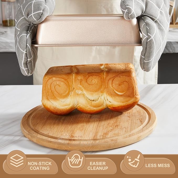 Bakeware Sets, Baking Pans Set, Nonstick Oven Pan for Kitchen with Wider Grips, 10-Piece Including Rack, Cookie Sheet, Cake Pans, Loaf Pan, Muffin Pan, Pizza Pan - Champagne Gold