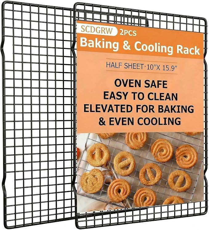 Cooling Racks for Cooking 2-Pack, 10" x 16" No Warp Heavy Duty Metal Wire Rack - Fits Half Sheet & Jelly Roll Pan, Oven & Dishwasher Safe 575°F, Rust Resistant, for Baking, Roasting & Grilling