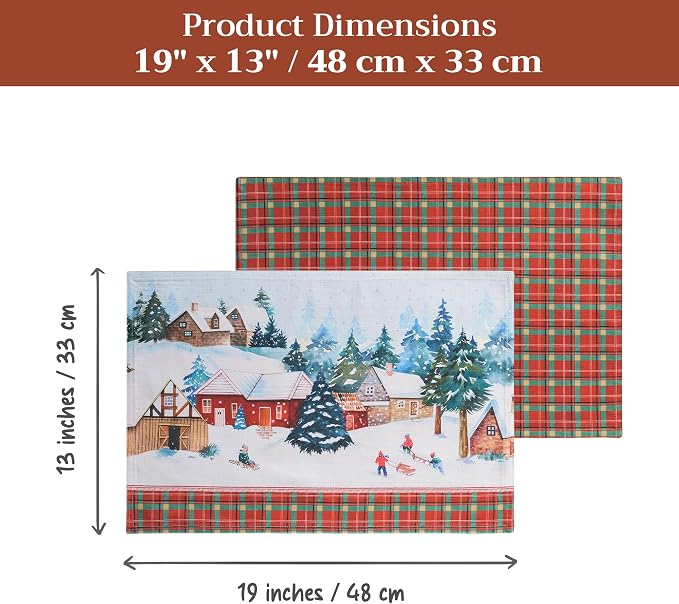 Maison d' Hermine Placemats Set of 4 Reusable 100% Cotton (13"x19") | Cloth Place Mats Washable Table Mats for Kitchen Dining Party Wedding Hotel Home Thanksgiving Christmas - Megeve