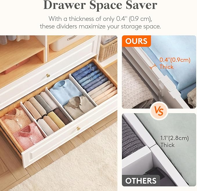 Lifewit 6" Tall Drawer Dividers, Adjustable Deep Drawer Organizer Clothes | 12 Pack 11.5"-18.5" Expandable White Plastic Separators for Dresser, Kitchen, Cabinet, Closet, Office Organization & Storage