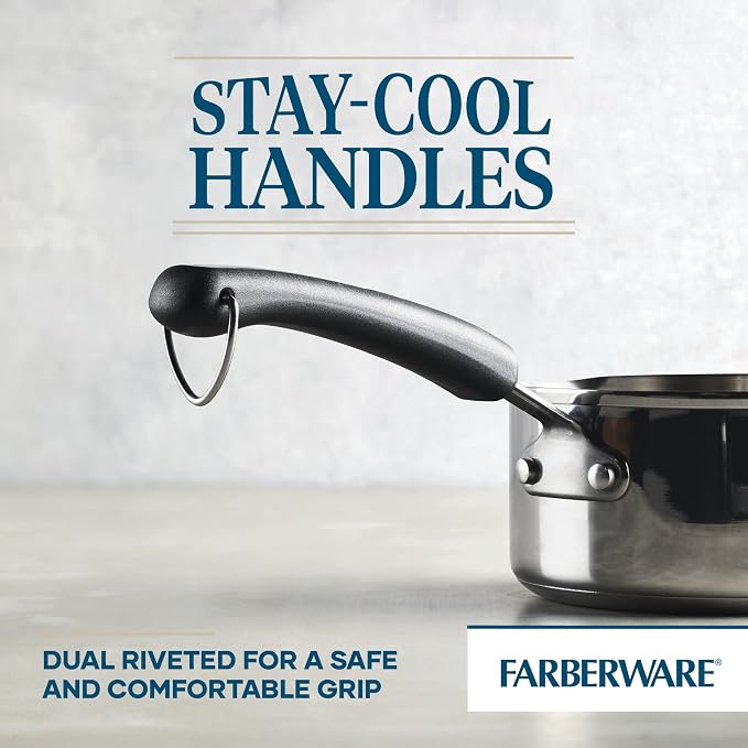 Farberware Brilliance Stainless Steel Saucepan/Saucepot with Side Spouts for Easy Pouring, 1 Quart, Dishwasher Safe and Induction Ready, Compatible with All Cooktops, Stainless Steel