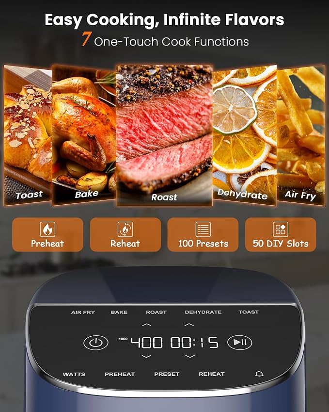 Nuwave Brio Plus Air Fryer 8 Qt, New & Improved, PFAS-Free Ceramic Coating | 7 Digital One-Touch Modes: Air Fry/Bake/Roast/Dehydrate/Toast/Reheat/Preheat; 150 Presets; 50–400°F; 700/1500/1800W; DeepBlue