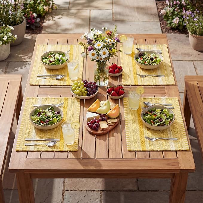 Artoid Mode Yellow Farmhouse Woven Braided Stripe Placemats Set of 6,12x18 Inch Seasonal Holiday Table Mats Party Kitchen Dining Decoration