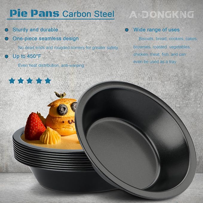 5 Inch Mini Pie Tin, 10-Pack Small Pie Pans | Nonstick Carbon Steel Baking Pans, Ideal For Oven & Instant Pot Baking, Perfect For Mini Pies, Cake, Tarts & Quiches