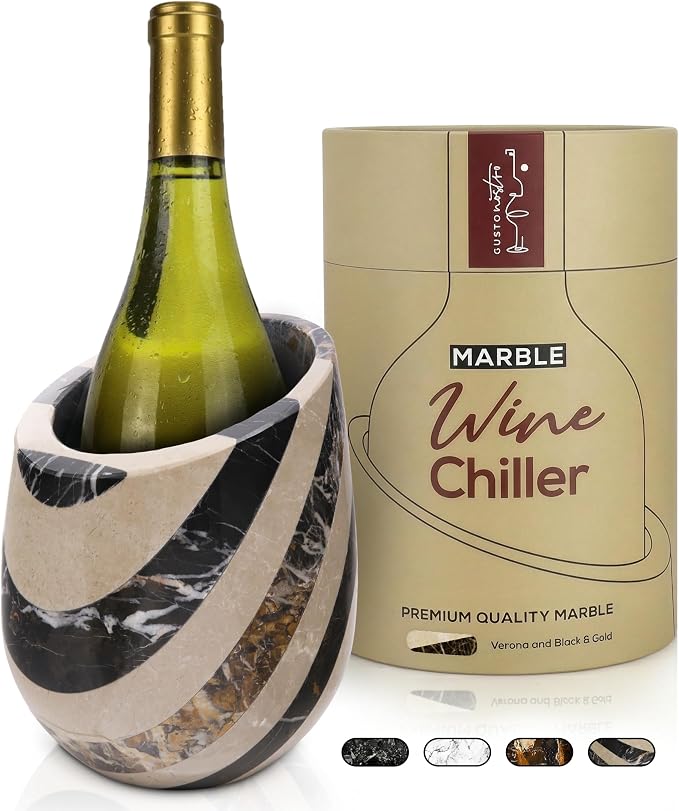Gusto Nostro Marble Wine Chiller Bucket - 750ml Wine Bottle Cooler and Champagne Chiller for Party, Kitchen, Bar Cart Decor to Chill & Keep Bottles Cold - With Unique Wine Lovers Gift Box