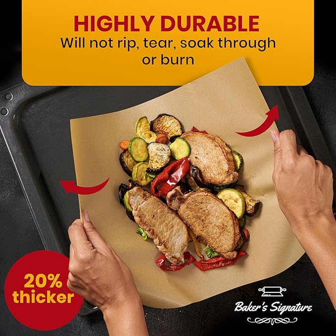 [220 Sheets] Full Sheet Pan 16 x 24" Parchment Paper Baking Sheets | Baker's Signature Precut Silicone Coated & Unbleached - Will Not Curl or Burn - Non-Toxic & Comes in Convenient Packaging
