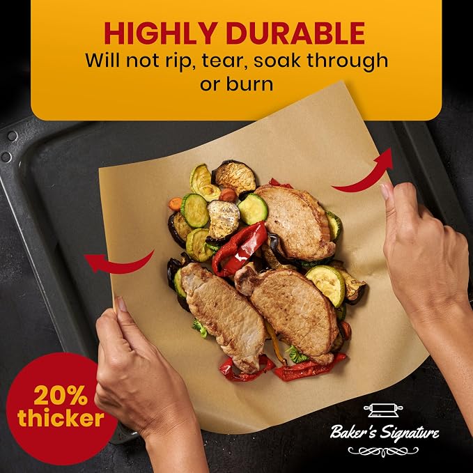 Quarter Sheet Pans 8x12" Pack of 120 Parchment Paper Baking Sheets | Baker's Signature | Precut Silicone Coated & Unbleached – Will Not Curl or Burn – Non-Toxic & Comes in Convenient Packaging
