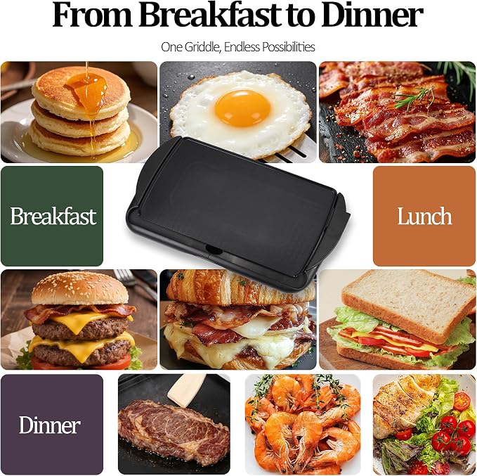 20" Electric Griddle, Ceramic Non-Stick Baking Pan Attemperation Griddle, 1400W Family-Sized Electric Skillet Extra Large Surface and Adjustable Temperature, Slide-Out Drip Tray, Black