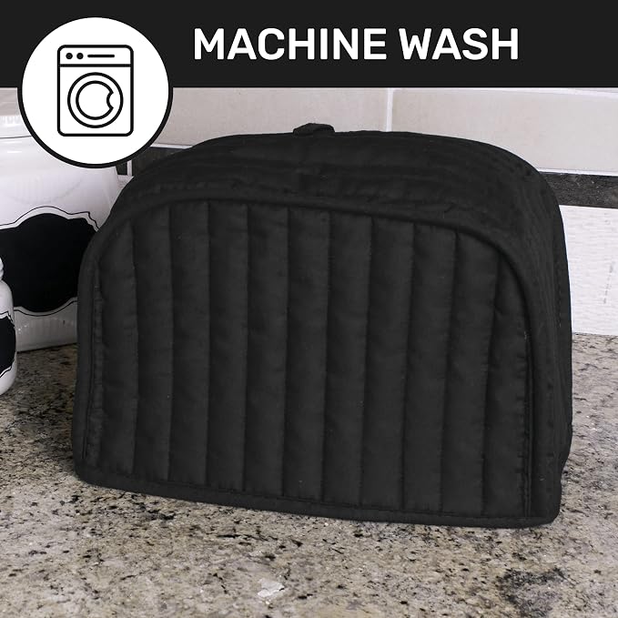 RITZ Premium Universal Two Slice Toaster Cover, 11.25" x 5.75" x 7", Polyester and Cotton Quilted, Fingerprint Protector, Super Soft Appliance & Dust Cover, Appliance NOT Included, Black
