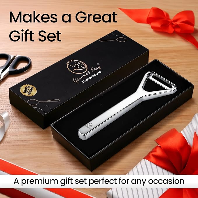 Gourmet Easy Stainless Steel Vegetable Peeler, Ultra Sharp Dual Blades | Easily Peeling and Slicing Fruit & Food, One-Piece Design No Trapped Water, Dishwasher Safe, Backed by a 5-Year Warranty