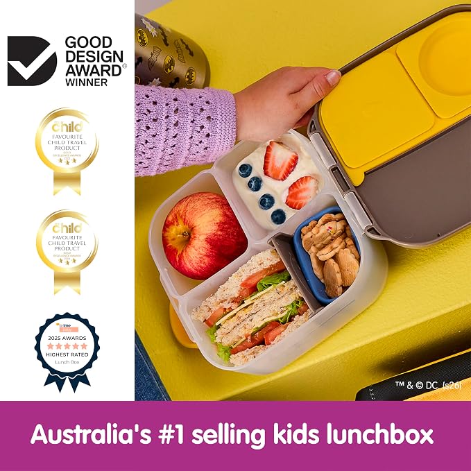 b.box Batman Mini Lunch Box Kids, Snack Containers for Kids, 4.25 Cup | Bento Box for Kids, Perfect 1st Lunch Box, Lunch Containers, Leak Proof, Dishwasher Safe, BPA Free, PFAS Free, Ages 3+