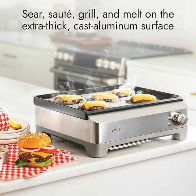 Lotus Griddle, Nonstick Electric Griddle, The Short Order, 1800 Watts, Large 12 inch x 17 inch Nonstick Surface, Stainless Steel, Professional Series, LTSGR500