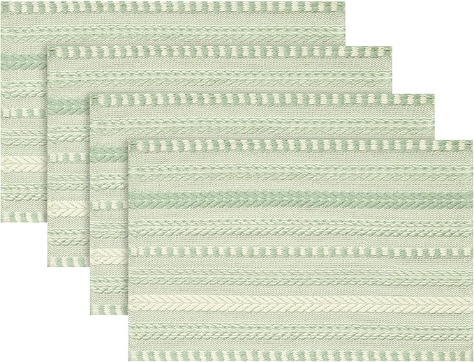 Artoid Mode Sage Green Farmhouse Woven Braided Stripe Placemats Set of 4,12x18 Inch Seasonal Holiday Table Mats Party Kitchen Dining Decoration