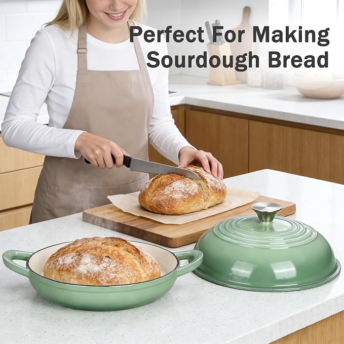 Enameled Cast Iron Dutch Oven for Bread Baking, 6 Qt Sourdough Dutch Oven With Lid, Cast Iron Bread Oven with Dome Lid (Pistachio Green)