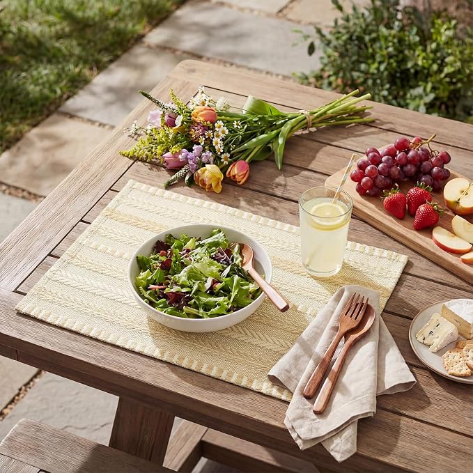 Artoid Mode Burlap Brown Farmhouse Woven Braided Stripe Placemats Set of 4,12x18 Inch Seasonal Holiday Table Mats Party Kitchen Dining Decoration