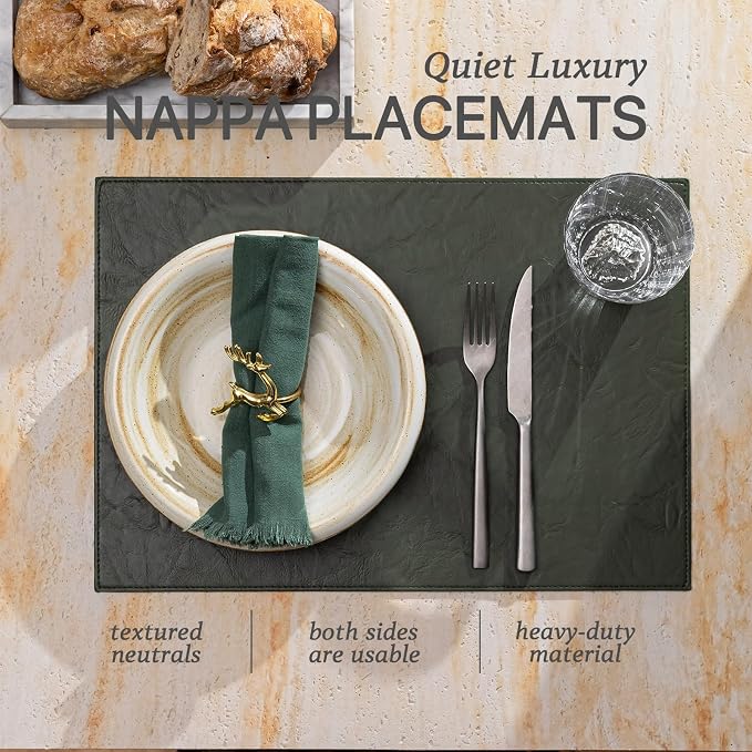 Baroyal Faux Leather Placemats Set of 6 Vinyl Washable Wipeable Table Mats for Kitchen Dining Table Heat Resistant Waterproof Indoor/Outdoor Placemats Non-Slip Easy Clean Place Mats (Olive Green)
