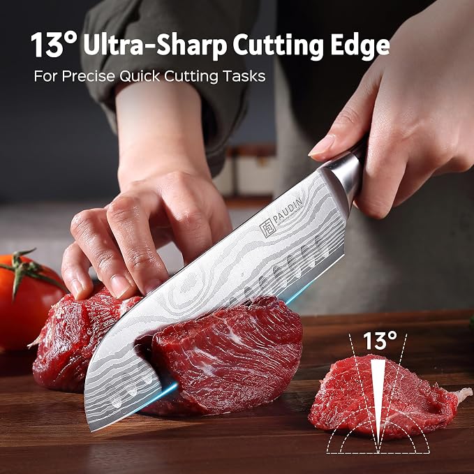 PAUDIN Santoku Knife Chef Knife, Ultra Sharp 7" Kitchen Knife for Cooking | Japanese High Carbon German Stainless Steel, Long-Lasting, Ergonomic Pakkawood Handle, Gift for Cook & Pro Chef