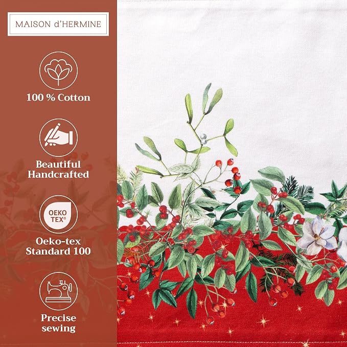 Maison d' Hermine Placemats Set of 4 Reusable 100% Cotton (13"x19") | Cloth Place Mats Washable Table Mats for Kitchen Dining Party Wedding Hotel Home Thanksgiving Christmas - Noel