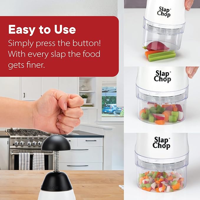 Original Slap Chop Slicer with Stainless Steel Blades & Cheese Graty | Manual Food Chopper & Twist Grater for Cheese, Vegetables, Salad Toppings, & More | Lightweight & Easy to Clean | Manual Food Chopper & Twist Grater for Cheese, Vegetables, Salad To...