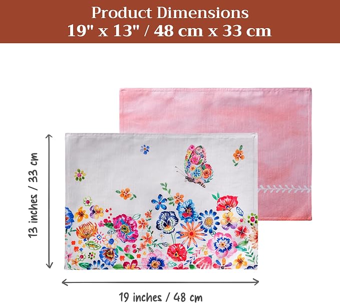 Maison d' Hermine Placemats Set of 4 Reusable 100% Cotton (13"x19") | Cloth Place Mats Washable Table Mats for Kitchen Dining Party Home Restaurant Spring Summer - Happy Florals - High Summer