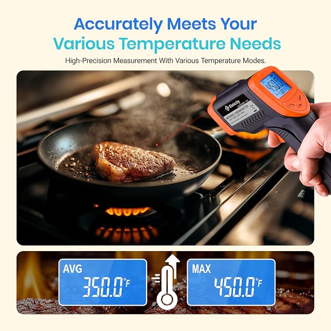 Etekcity Infrared Thermometer Laser Temperature Gun 774, Orange | Cooking, Pizza Oven, Griddle, BBQ, Meat, HVAC, Engine, Adjustable Emissivity, MAX Display, Surface Measurement