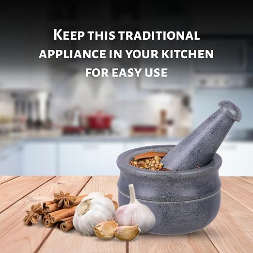 Mortar and Pestle, Made of Heavy Duty Polished Hard Stone, Natural Stone Grinder for Spices, Pastes, Herbs, Seasoning etc. (Symphony, Normal)
