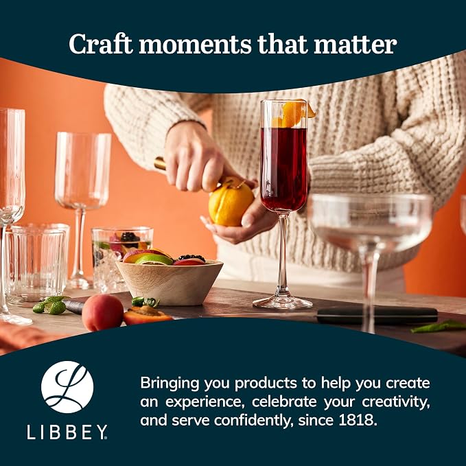 Libbey Paneled Double Old Fashioned Glasses, 11.2 Oz Fine Ribbed Line Whiskey Drinking Glasses, Dishwasher Safe Rocks Glass Set for Spirits, Cocktails