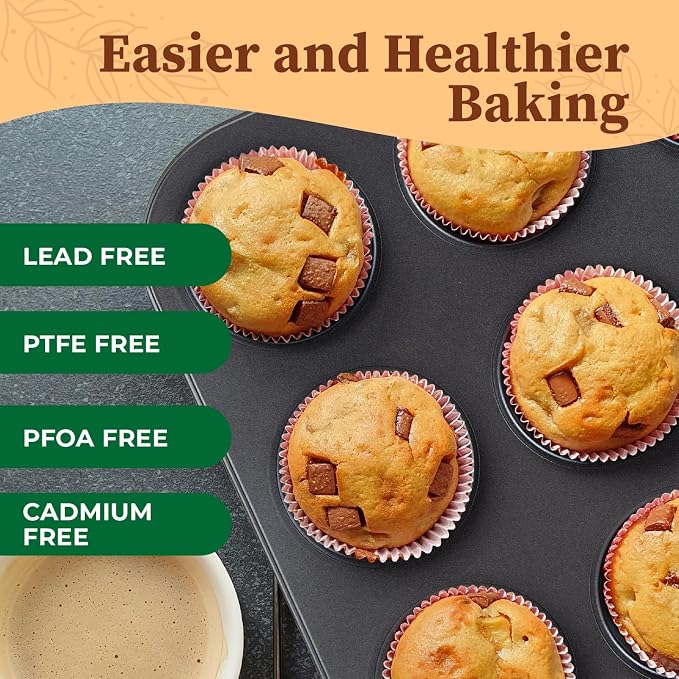 CARTMAN 2-Pack 12-Cup Muffin Pan Set, Carbon Steel Nonstick Cupcake Tin | Includes 200 liners, durable carbon steel, nonstick release, for cupcakes, muffins, egg bites, brownies, oven safe 450°F