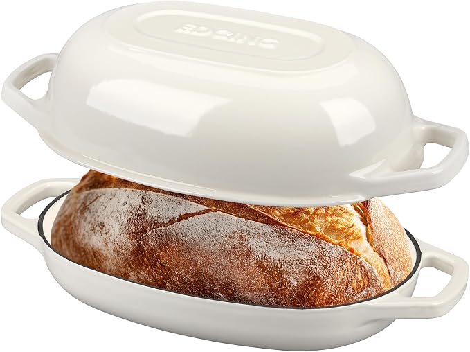 EDGING CASTING Enameled Cast Iron Oval Dutch Oven Pot with Lid, Dutch Oven for Sourdough Bread Baking, Bread Oven, Bread Dutch Oven, Oval Bread Pan, 5qt, White