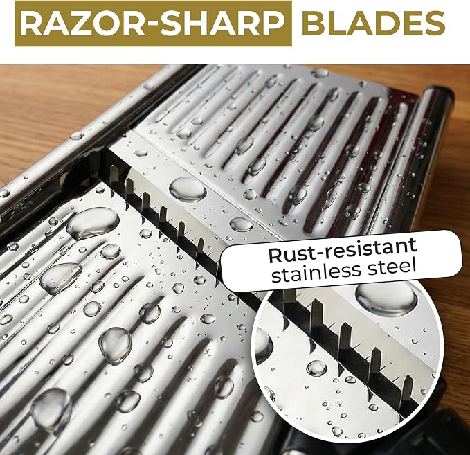 Gramercy Adjustable Mandoline Food Slicer, Mandoline Slicer for Kitchen, Mandolin, Potato, Tomato, Carrot, Vegetable, Fruit and Onion Cutter, Stainless Steel, INCLUDING Cut-Resistant Gloves, Black PRO