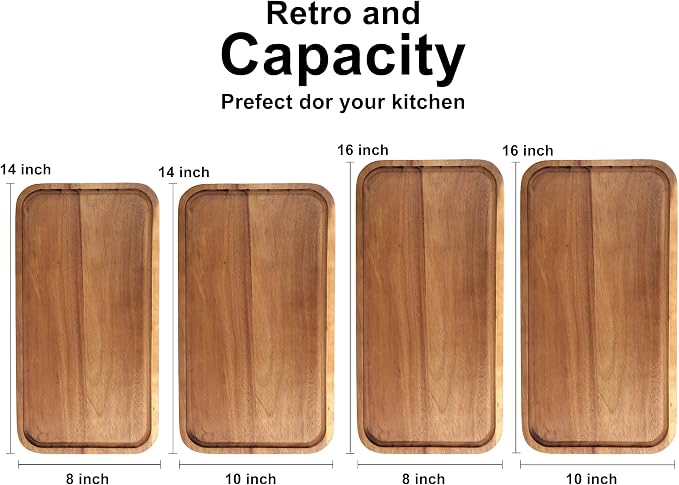 Large Wooden Trays for Serving Food Acacia Charcuterie Boards Party Platter | Rectangle Wood Cheese Trays Kitchen Counter Home Decor Fruit Appetizer Platters for Dessert Plates Long Cookie Snack Tray