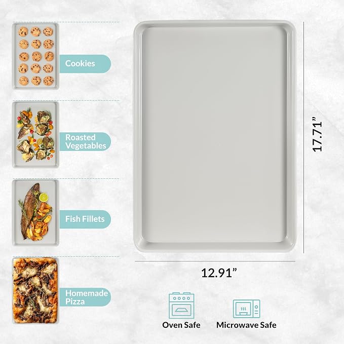 Non-Stick Ceramic Baking Sheet - Slick & Non-Toxic Ceramic Coating, PTFE & PFOA Free Cookie Sheet Pan - Cookie Sheet, Perfect for Baking, Roasting, and More (Half Sheet Pan)
