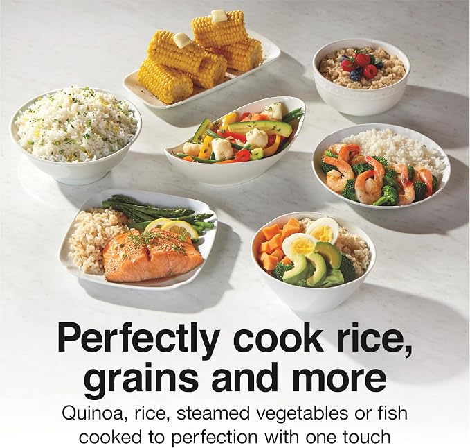 Proctor Silex Rice Cooker & Food Steamer, 6 Cups Cooked (3 Cups Uncooked) | Includes Aluminum Steam and Rinsing Basket , Measuring Cup & Spatula| Easy 1 Touch Controls | Black | 37510MN