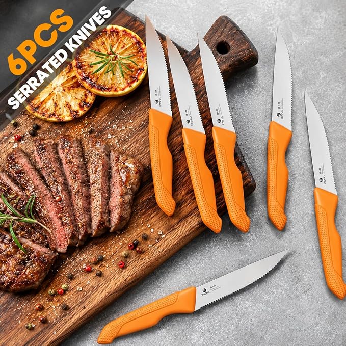 imarku 14-piece Japanese knife set, sharp, non-slip, gift box, yellow | High-carbon stainless steel, built-in sharpener, space-saving design, ideal for everyday cooking and as a gift