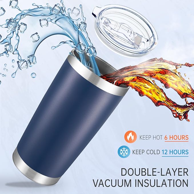 20 oz Tumblers Bulk Stainless Steel Tumbler with Lid Double Wall Vacuum Insulated Coffee Mug 20oz Powder Coated Cup for Hot and Cold Drinks, Navy, 6 pack | Navy, 20oz Insulated Coffee Mug, Double Wall Vacuum, Powder Coated Cup, for Hot and Cold Drinks