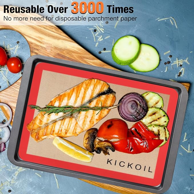 Silicone Baking Mats Set of 3, Non-Stick Reusable BPA-Free Oven Liners | Non Slip Silicone Baking Sheet for Cookies, Macarons, Bread and Pastry, Dishwasher Safe, 11.6'' x 8.5''(Quarter)