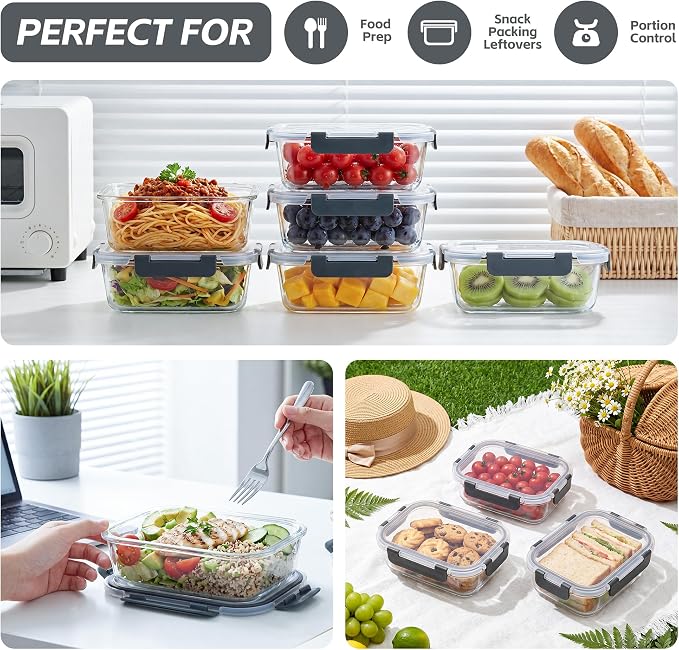 6-Pack 35oz Glass Food Storage Containers with Lids, Airtight BPA-Free Leakproof Meal Prep Containers, Microwave, Oven, Freezer & Dishwasher Safe Lunch Boxes for Home & Office