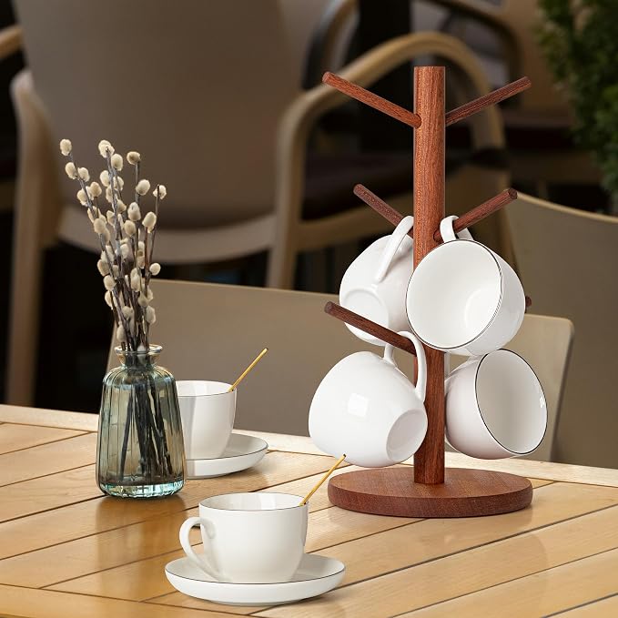MyLifeUNIT Mug Holder Tree, Coffee Cup Holder with 6 Hooks (Reddish Brown) | Anti-slip padded bottom, space-saving compact design, easy air drying, sturdy tip-resistant structure