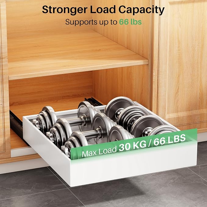 Pull out Cabinet Organizer, 21"Deep, 11.8"Wide Full-Extension Heavy Duty Slide out Drawers with Nano Adhesive, Roll Out Shelves Sliding Cabinet for Kitchen, Bathroom, Pantry,Under Sink Storage(White)