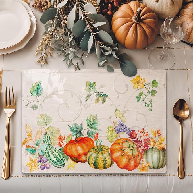 Maison d' Hermine Placemats Set of 4 Reusable 100% Cotton (13"x19") | Cloth Place Mats Washable Table Mats for Kitchen Dining Party Wedding Hotel Home Thanksgiving Christmas - Lumina