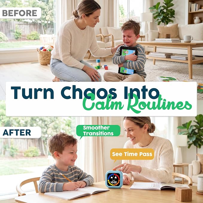 Digital Visual Timer for Kids - Calmer Routines & Transitions | Silent, Rechargeable, 99-Min Clock, Alarm, Countdown & Count-up; For Classroom, Home & Therapy - Builds Focus & Independence
