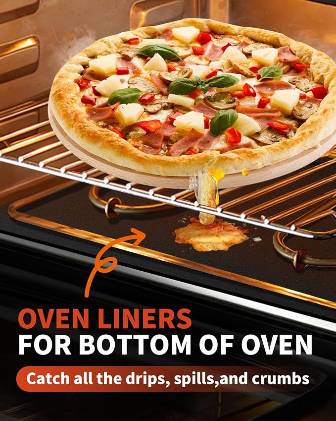 5 Pack Oven Liners for Bottom of Oven, 17x25" Large Heavy Duty Non-Stick Reusable Oven Mat for Electric, Gas, Toaster & Convection Ovens - BPA & PFOA Free, Dishwasher Safe, Kitchen Essentials, Black