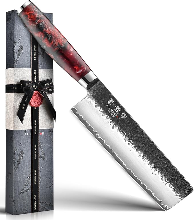 7'' Japanese Nakiri Knife, Black Forged 3-Layer VG10 Steel Core | San-Mai Kurouchi Finish, 62 HRC Hardness, Straight-Edge Precision, Vegetable & Herb Prep, Resin-Wood Handle, Premium Gift Box