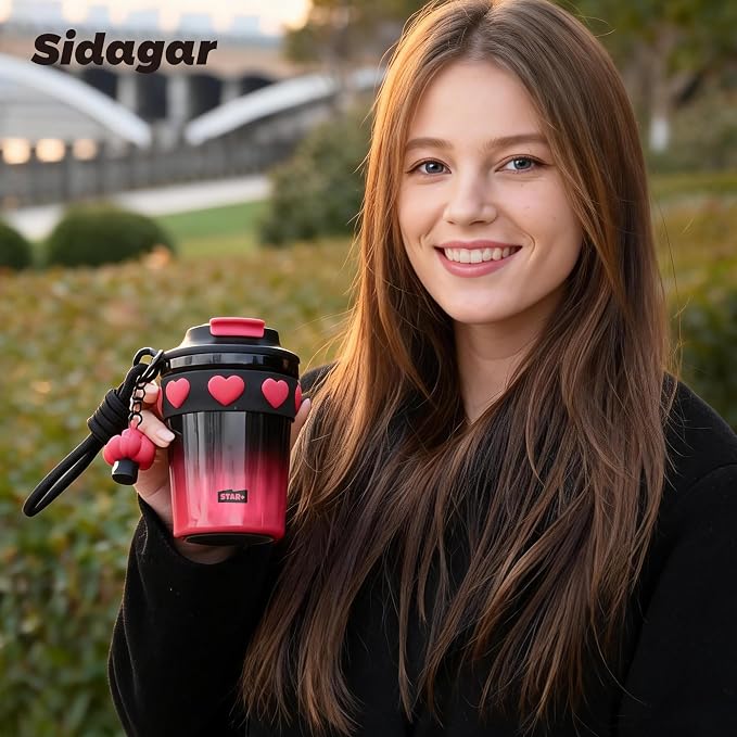SDGA+ 12 OZ Travel Coffee Mug with Lid Spill Proof Leak Proof, Stainless Steel Thermal Coffee Tumbler for Hot and Cold, Resuable Insulated Coffee Cup For Women, Black and Pink