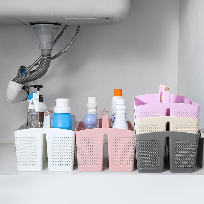 Plastic Shower Caddy, Portable Shower Basket with Handle, Light Purple | Cleaning Caddy Organizer for Bathroom, College Dorm Room Essentials, Storage Tote