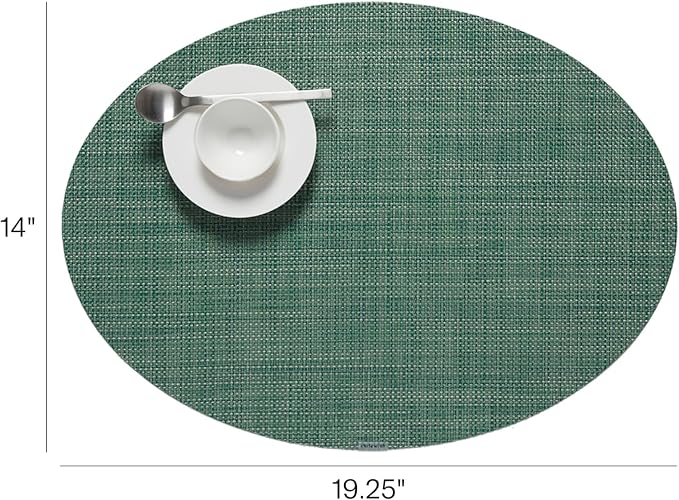 Chilewich Mini Basketweave Placemats, Woven Oval Placemats Set of 4 | Reusable, Stain-Resistant, Indoor/Outdoor Tabletop Protection, Ivy, 14" x 19.25"