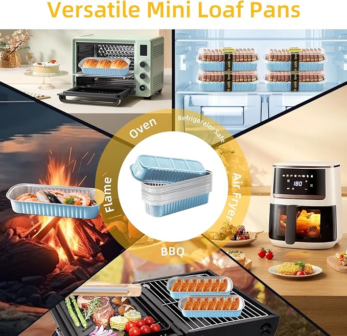 Mini Loaf Pans with Lids and Spoons Sealing Sticker,6.8oz Cake Pans for Baking Disposable Aluminum Foil Pink/Red cake pan (30, Sky Blue)
